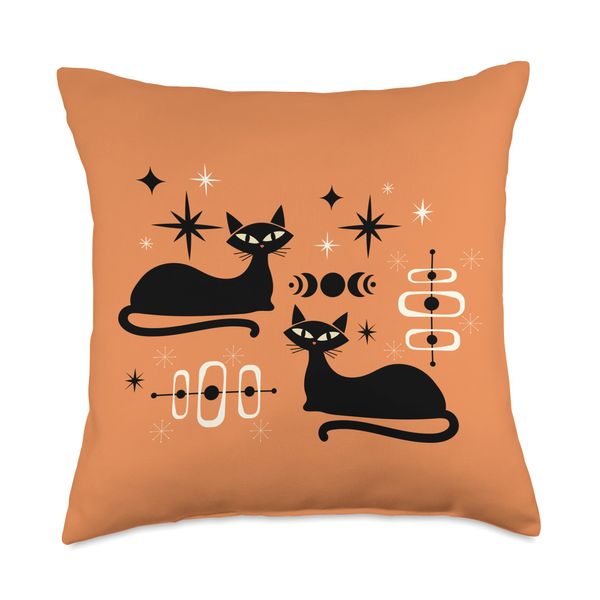 Midcentury Mid Century Retro Cat Atomic Age Space Modern Throw Pillow