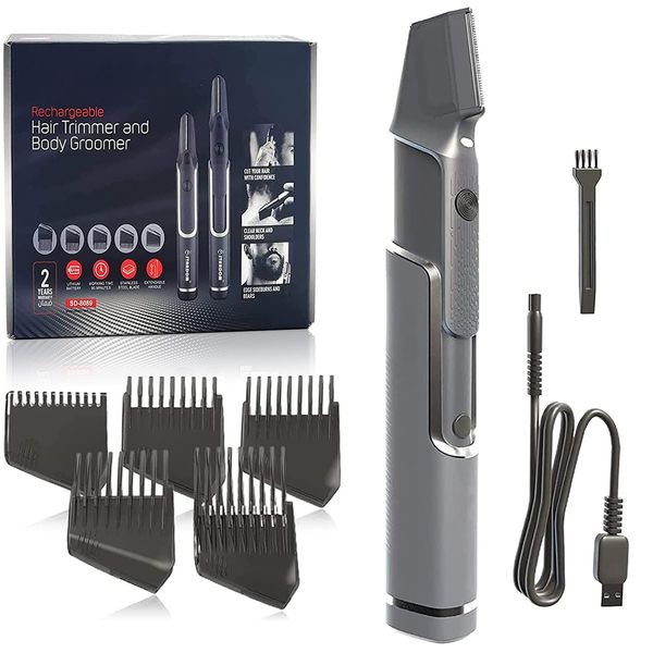 Titanium Haarschneider Herren, Profi USB-Wiederaufladbar Schneidet, Trimmt & Stylt–Hair, Face & Body Trimmer –5 Aufsätze Haarschneidemaschine, grau