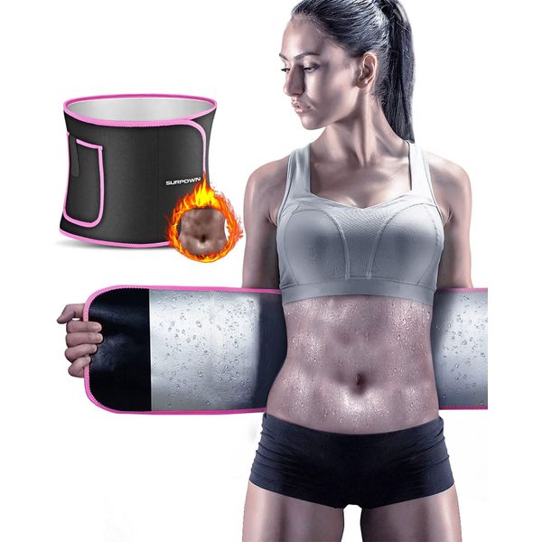 Waist Trainer Damen Herren, Bauchweggürtel, Saunagürtel Schwitzgürtel bauch weg gürtel zum abnehmen, fitnessgürtel Männer und Frauen, Bauchgurt Sport Fitness Sweat Taille Trimmer AB Trainer Rosa M