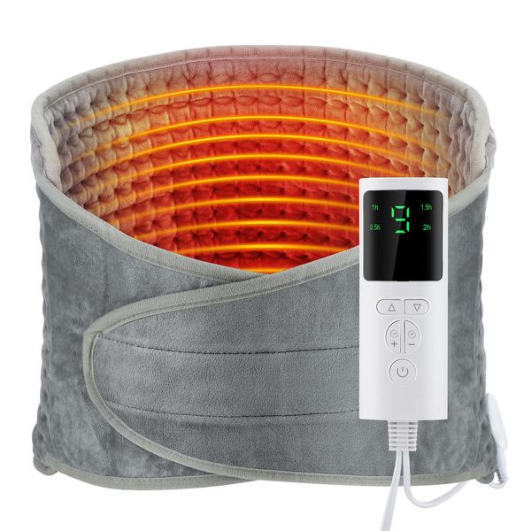 Electric Heating Pad for Pain Relief, Waist Heated Pad with LCD Controller, 9 Heating Levels, 4 Gears Timing, Soft Touch, Fast Heating & Machine Washable, Great for Back Belly Leg Body-12"x50"