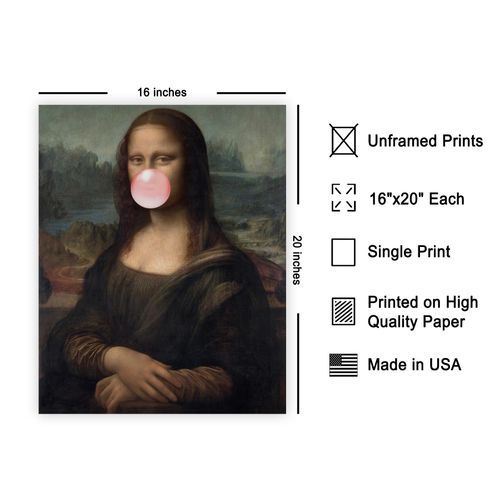 Poster Master Mona Lisa Poster - Bubble Gum Print - Altered Art - Trendy Art - Pop Art - Gift for Men & Women - Classic Wall Decor for Bedroom, Living Room, Office or Dorm - 16x20 UNFRAMED Wall Art
