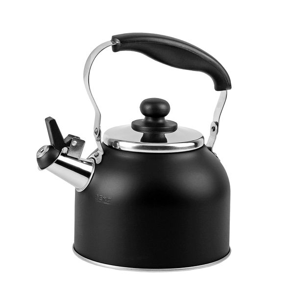 BLKP Pearl Metal AZ-5013 Wide Mouth Whistling Kettle Kettle, 0.6 gal (1.9 L) Limited Edition Black Stainless Steel BLKP Black