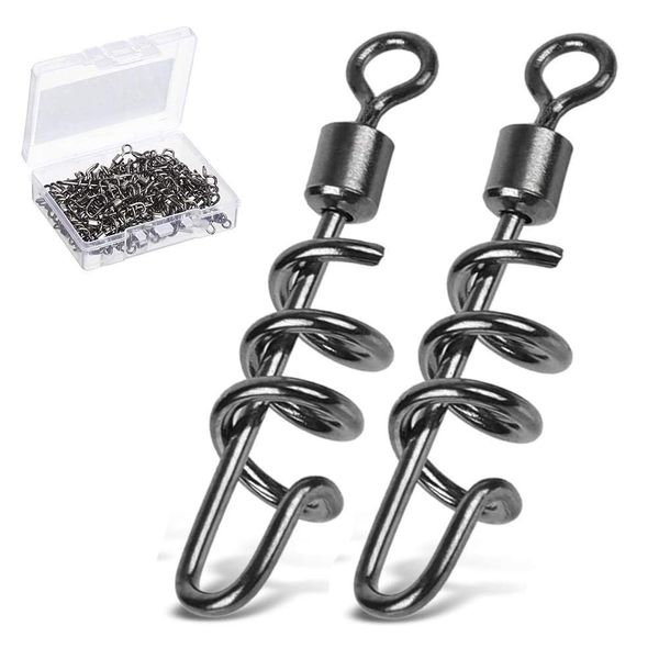 AMYSPORTS Fishing swivels Corkscrew snap swivels Fishing Tackle swivels Saltwater Freshwater Leader Lure jigs line Connector 50pcs 95lbs