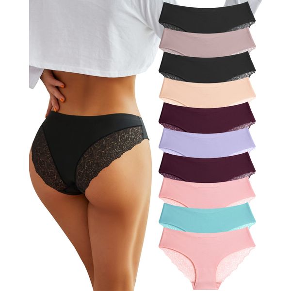 Sth Big Sexy Cheeky Underwear for Women Lace Bikini Panties Ladies No Show Hipster V-Waist Multi-Pack