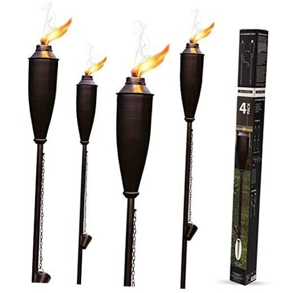 Garden Torches for Outside -Deco Home Pack of 4 Metal Garden Torches Brown