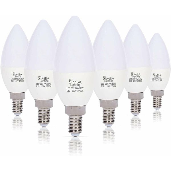 [6 Pack] LED Candelabra B11 C37 Bulb 7W 60W Replacement E12 Base 120V 2700K Warm