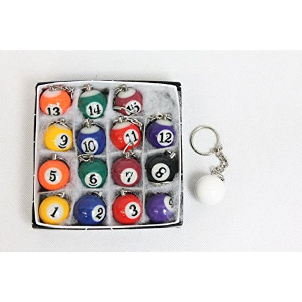 JUEKO BY-6770A Billiard Ball Shaped Key Chain Set of 16 (White Balls)