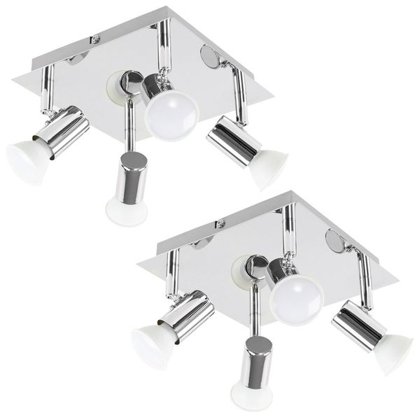 Pair of - Modern Square Chrome 4 Way GU10 Ceiling Spotlights