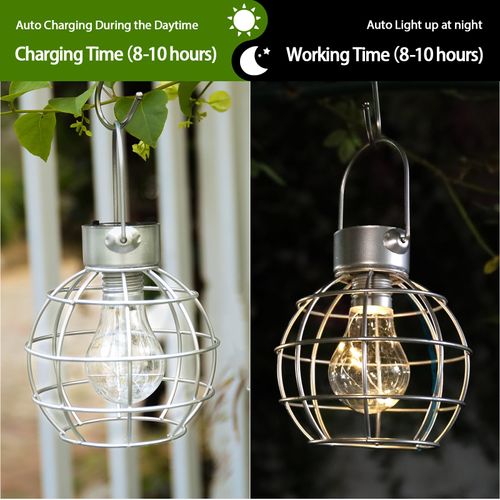 MUMTOP 2 Pack Solar Lanterns Outdoor Lights, Metal Solar Outdoor Lantern Waterproof Decorative Hanging Light for Yard Lawn Porch Garden Patio Pathway Decor, Grey