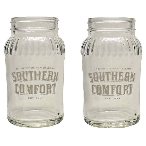 2 x Southern Comfort Mason Jar Cocktail Glass Embossed