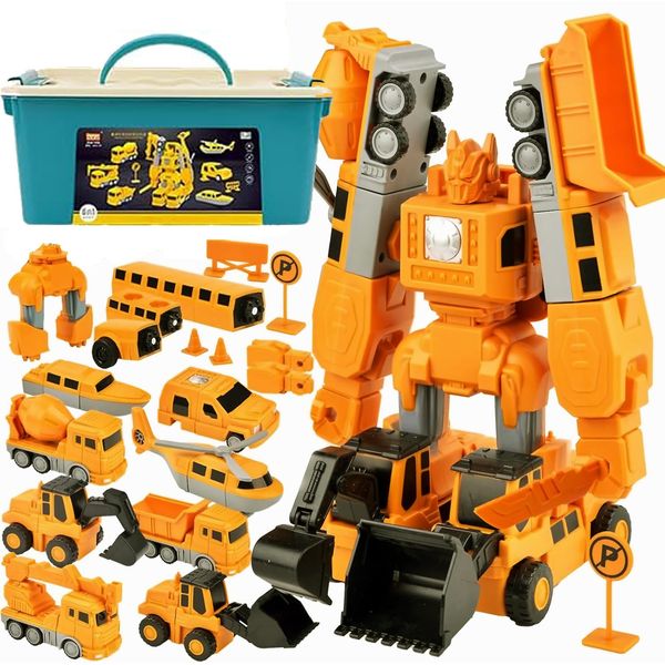 Magnetic Transform Engineering Car Assembled Toys, Magnetic Cars and Trucks, Magnetic Blocks Robot Outdoor Toddler, Activities Toys for Kids Age 3-8 (Engineering Series-35 Pcs)