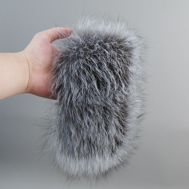 Knit Natural Silver Fox Fur Scarf Shawl