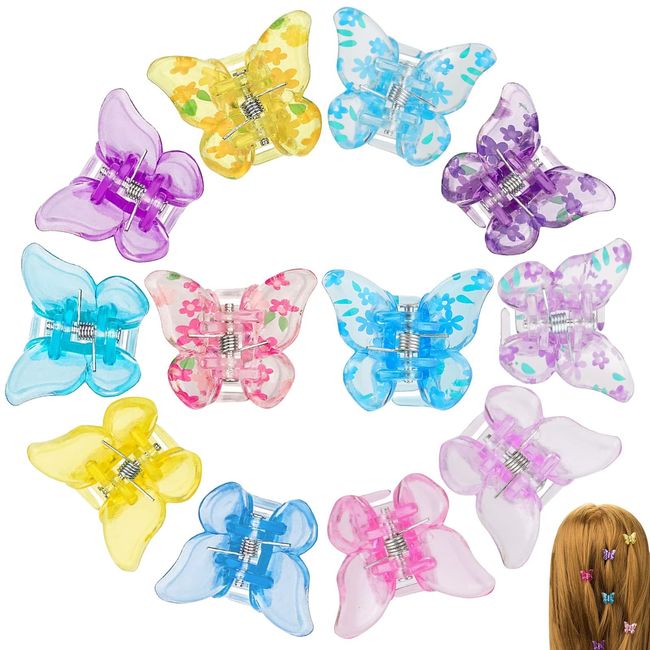 12 stück Schmetterling Haarspange, Schmetterling Haarklammer für Kinder, Haarspangen Kinder, Haarklammern Klein, Butterfly haarklammer, Mini Claw Barrettes Mixed Color, für Mädchen und Kinder