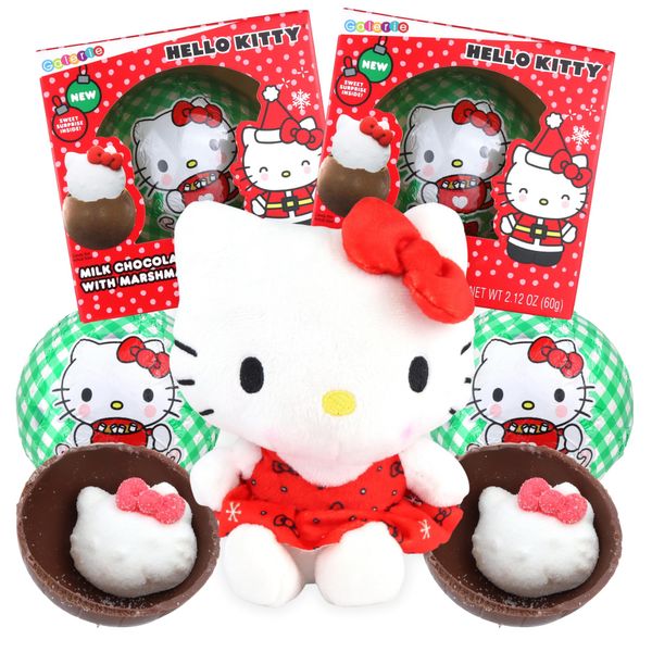 Sweetzo Hello Kitty Plush with Hot Chocolate Melting Balls, Christmas 2023 Stocking Stuffers, 3 Items