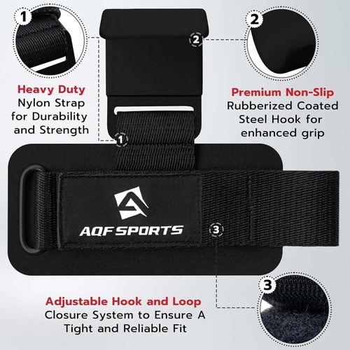 AQF Weight Lifting Hooks Straps, Non-Slip Rubber Coating Grips 8mm Thick Padded Neoprene with Double Stitching for Powerlifting Deadlifts Gym Chin Pull Up Exercise Fitness - Black