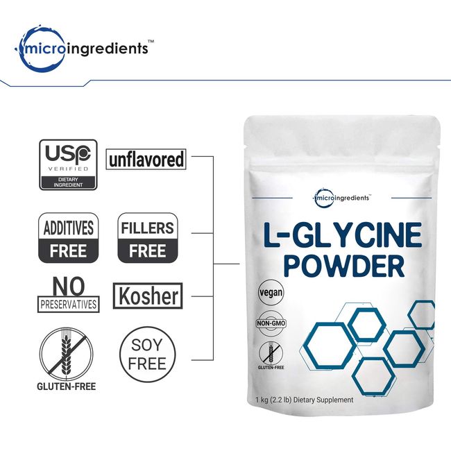 Micro Ingredients Glycine Powder, 1KG (2.2 Pounds), Glycine 1000mg Per  Serving, Supports Restful Sleep and Neurotransmitter, Water Soluble and