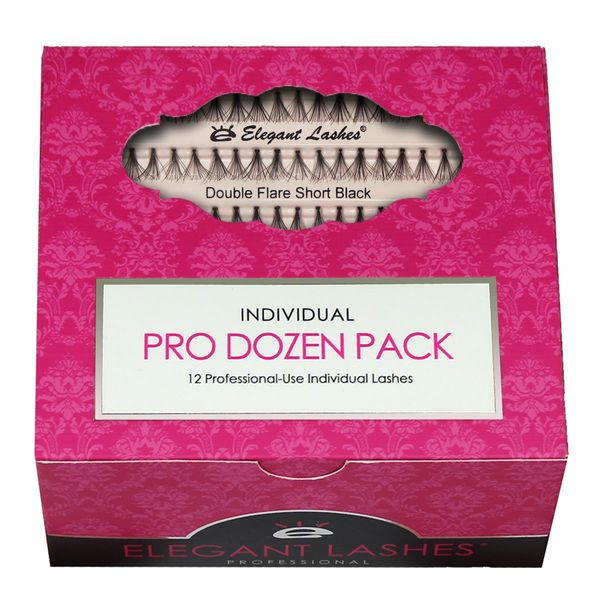 Elegant Lashes Double Flare Short Black Individual Eyelashes (Pro Dozen Pack - 12 Trays)