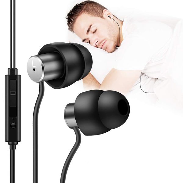 AGPTEK Sleep Earbuds, In-Ear Sleeping Earphones,Ultra-Soft Silicone Noise Isolating Headphones with Mic and Volume Control for Insomnia, Side Sleeper, Snoring, Air Travel, Meditation Black