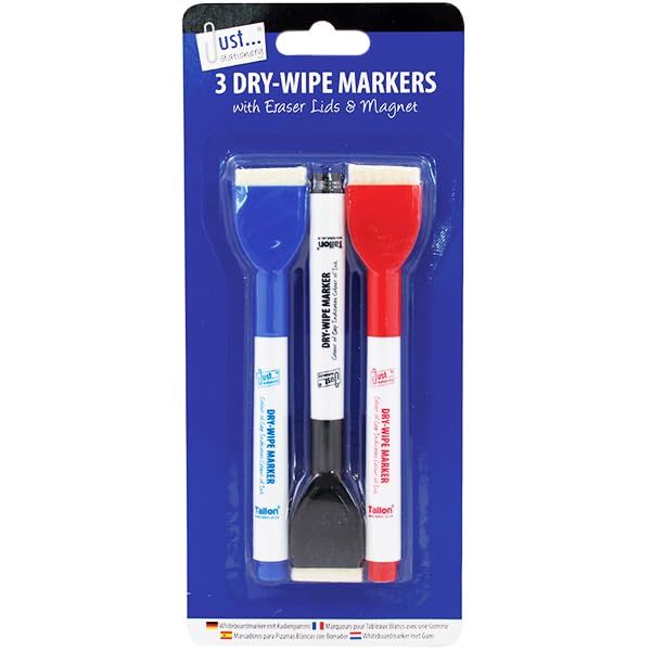 JUST STATIONERY ASSORTED COLOUR DRY-WIPE MARKERS 3'S x 3
