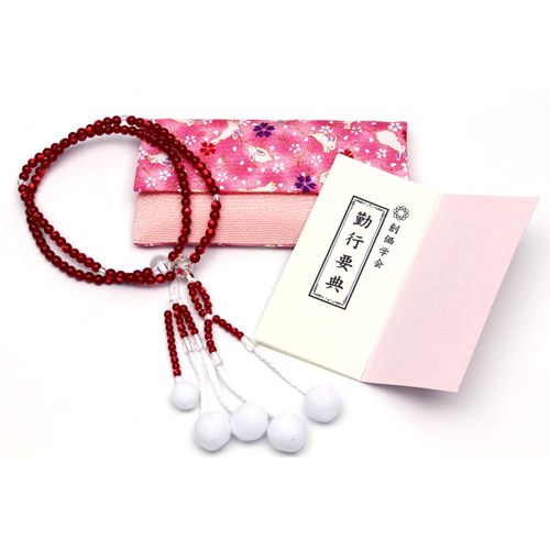 Made in Japan, Social Society Prayer Beads, For New Parties, Gift, For Work, 3-Piece Set, For Women, Pink and Rabbits, Mala Beads, Cat's Eye Red Cherry Blossom Pattern