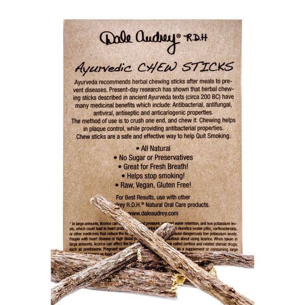 Dale Audrey Ayurvedic Chew Sticks | Natural Licorice Root Sticks for Humans | 100% Organic Toothbrush for Teeth Whitening, Oral Health & Fresh Breath | Pack of 10 (1.4 Oz)