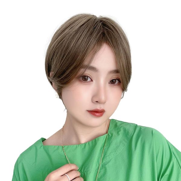 Brightlele tf1754-UK Wig, Short Bob, Full Wig, Women's, Black Hair, Men's Wear