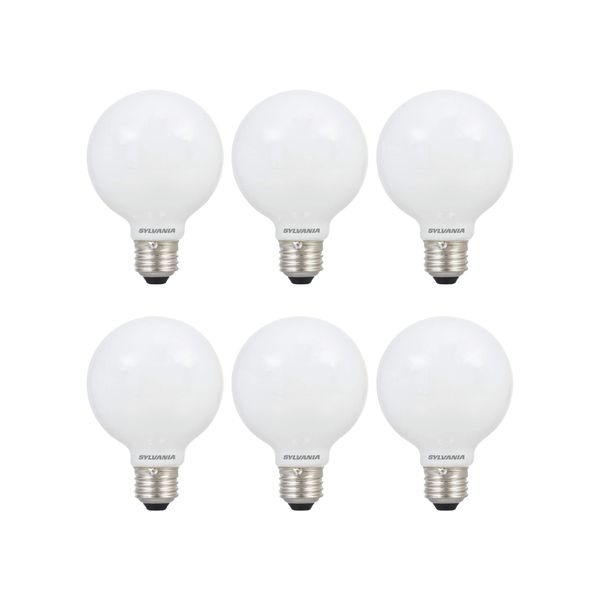 SYLVANIA LED TruWave Natural Series Globe Light Bulb, 40W Equivalent, Efficient 4.5W, Daylight Medium Base, Dimmable, Frosted - 6 Pack (40888)