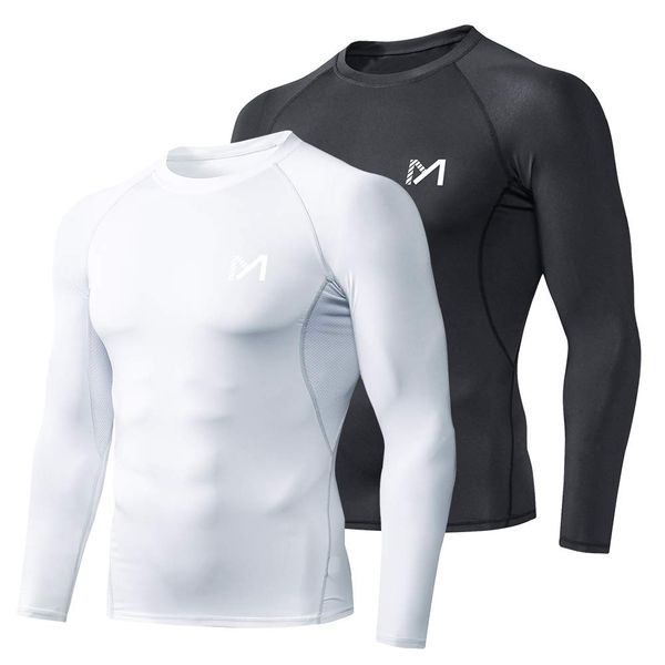 MEETYOO mens Men's Compression Undershirt, Black+white, Small US