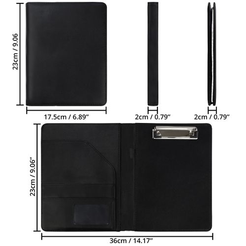 Kurtzy A5 Black Faux Leather Conference Folder - Fold over Business Office Work Portfolio Organiser - Padfolio Folder with Pocket Document Resume File, Card Holder, Clipboard & Memo Writing Pad