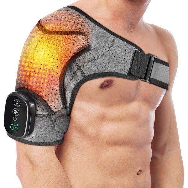 Heated Shoulder Support with 3-level Vibration,Shoulder Brace with Electric Massage, Heated Shoulder Wrap for Men & Women,Wireless Shoulder Heat Pad with 3 Heating Mode