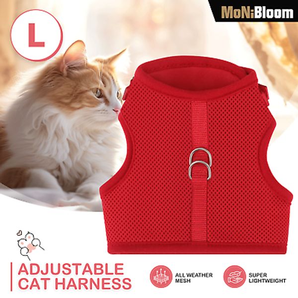 Red Large Escape Proof Cat Pet Harness Soft Mesh Adjustable Walking Kitten Chest