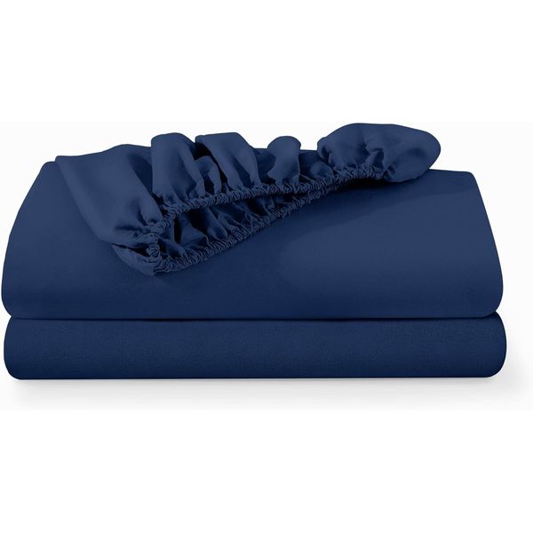 BedLooms Single Fitted Sheets 2 Pack – Navy (91x190cm) up to 25cm Deep Bed Sheets