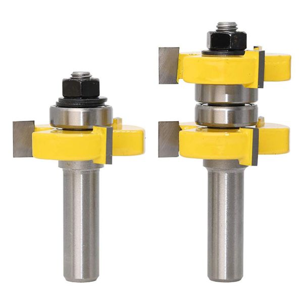 Gasea 2pcs 1/2" Shank Tongue Groove Router Bit Set 3 Teeth T-Shape Wood Milling Cutter Tool