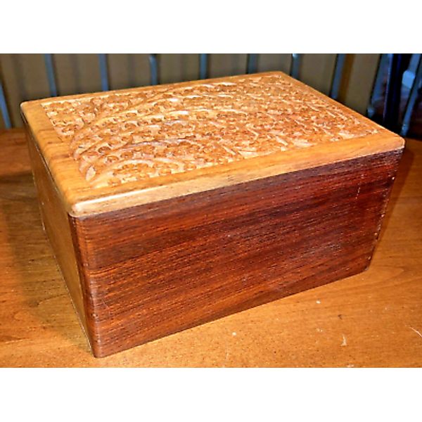 Beautiful Carved Wood Box for Memorial Ashes of Pet Dogs Cats Jewelry Box