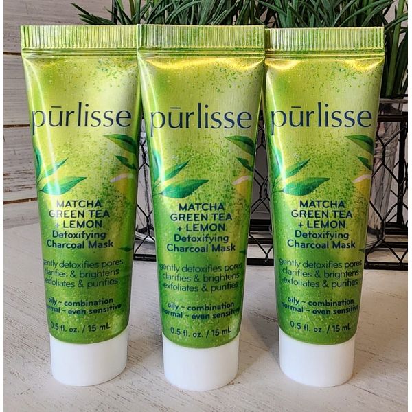 3x Purlisse Matcha Green Tea + Lemon Detoxifying Charcoal Mask 1.5 oz Total NEW