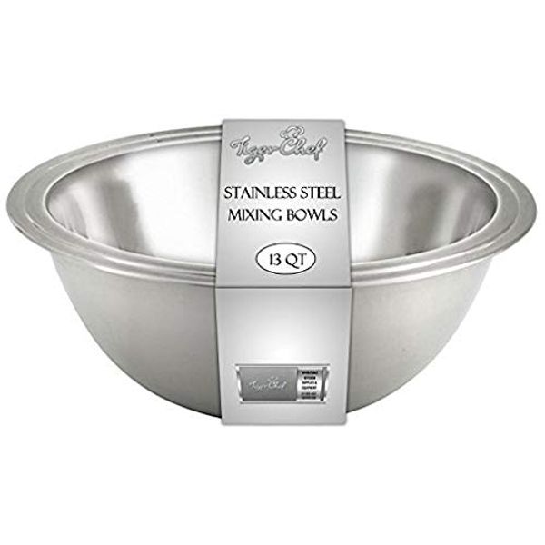 Tiger Chef Mixing Bowls Standard Weight Stainless Steel, Mirror Finish, 13 Quart, 2 Pack