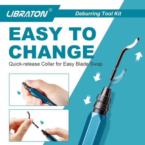 Libraton Deburring Tool with 11 Blades, Hand Deburrer, Plastic Deburring Tool, Universal for Plastic (Also 3D Printing), Metal, Stainless Steel, Aluminium, Steel