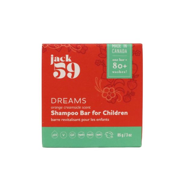 Jack59 pH Balanced Shampoo Bar for Children and Hair, Vegan Organic Solid Shampoo, Dreams Orange Creamsicle, 80+ Washes, 3 oz