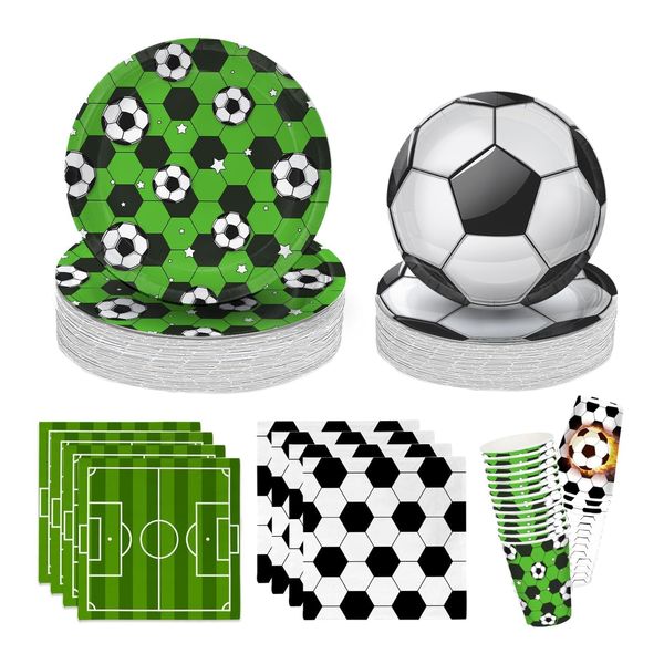 104 PCS Soccer Party Table Supplies Kit Serve 26, Includes Dinner Plates, Dessert Plates, Napkins, Cups for Soccer Birthday Party Soccer Ball Gameday Party Tableware Soccer Party Favors