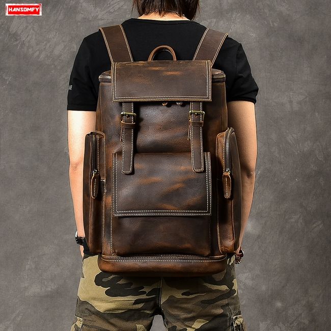 Men#39;s Backpack Soft Leather School Bag Large Capacity Casual