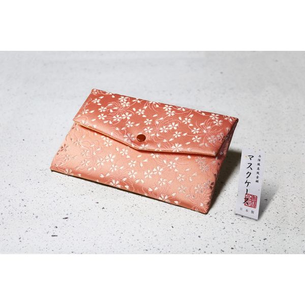 Nishijin Weave Mask Case, Mask Pouch, Portable, Tissue Case, Small Items, Cherry Blossom Pattern, Pink