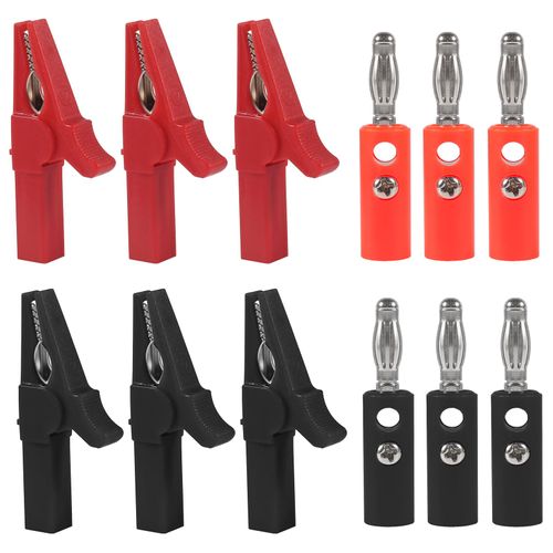 12PCS 55mm Alligator Clip Banana Plug Kit 4mm Banana Plug for Electrical Test 6 Red and 6 Black