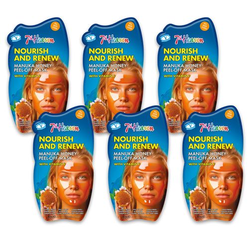 7th Heaven Manuka Honey Peel Off Face Mask with Vitamin E, Pack of 6 - Nourish and Renew - All Skin Types