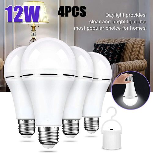 ikaufen (4 Pack Rechargeable Emergency LED Bulb Multi-Function Battery Backup Light Bulb for Power Outage Camping Outdoor Activity 12W 800LM 60W Equivalent Soft White 5000K E26/E27