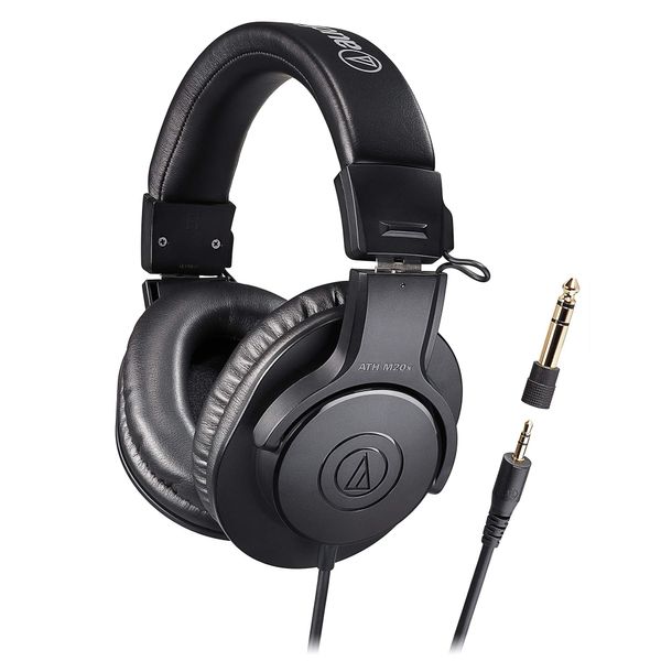 Audio-Technica ATH-M20x/1.6 Professional Monitor Headphones, Wired Headphones, Cable Length 5.6 ft (1.6 m), Recording, Musical Instrument Practice, Mixing, DJ, Gaming, Black