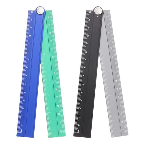 HARFINGTON 2pcs Folding Straight Ruler 30cm Metric Aluminum Alloy Protractor Foldable Angle Ruler Geometric Measuring Tool with Angle Line for Architect Artist Office, Black Silver/Blue Green