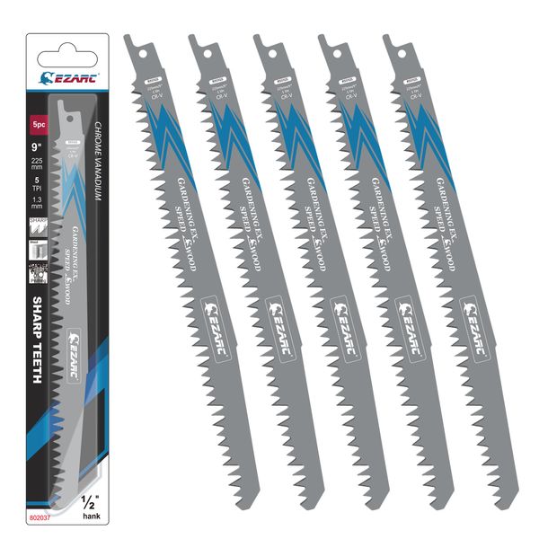 EZARC Reciprocating Saw Replacement Blades for Branch Cutting 8.9 inches (225 mm), 5 Mounts, Electric Saw Replacement Blades for Carpentry, Saver Saw Blade Set, Live Trees, Garden Pruning, Wood