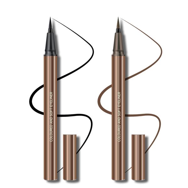 KYDA 2 Colors Liquid Eyeliner, Black Brown Matte Tint, Ultra Fine Tip, Lasting Pigment Eyeliner Pencil, Silky Smooth Formula, Quick Drying