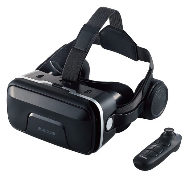 Elecom VRG-XEHR01BK VR Goggles, iPad, iPhone, Android Smartphone/Tablet, Headphone Integrated Type, VR Remote Control Set, Black