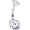 14G TITANIUM INTERNALLY THREADED PRONG SET DOUBLE CZ Gem BELLY BUTTON Navel RING